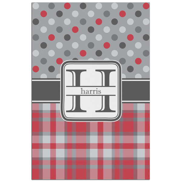 Custom Red & Gray Dots and Plaid Poster - Matte - 24x36 (Personalized)