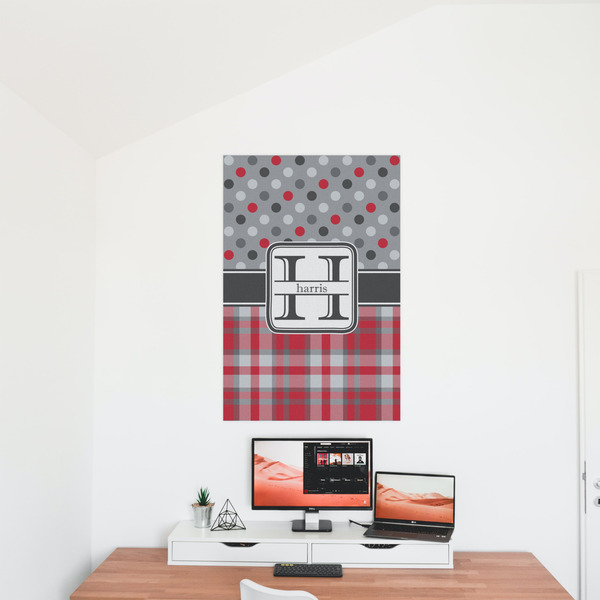 Red & Gray Dots and Plaid 24x36 - Matte Poster - On the Wall