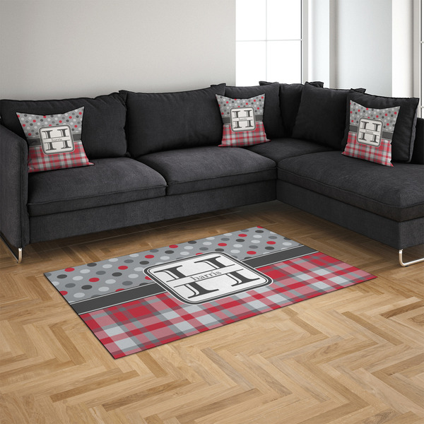 Red & Gray Dots and Plaid 4'x6' Indoor Area Rugs - IN CONTEXT