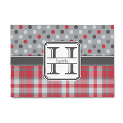 Red & Gray Dots and Plaid 4' x 6' Indoor Area Rug (Personalized)
