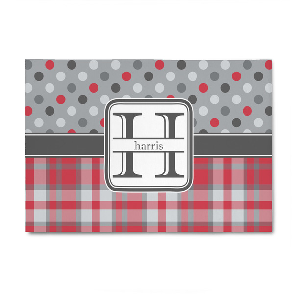 Custom Red & Gray Dots and Plaid 4' x 6' Indoor Area Rug (Personalized)