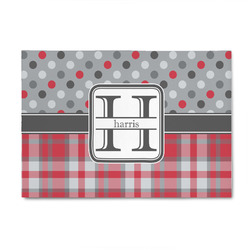 Red & Gray Dots and Plaid 4' x 6' Patio Rug (Personalized)