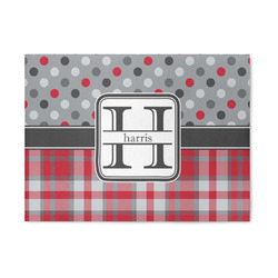 Red & Gray Dots and Plaid 5' x 7' Patio Rug (Personalized)