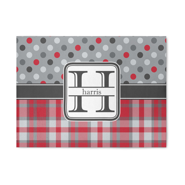 Custom Red & Gray Dots and Plaid 5' x 7' Patio Rug (Personalized)