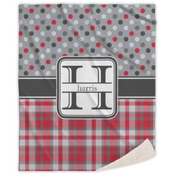 Red & Gray Dots and Plaid Sherpa Throw Blanket (Personalized)