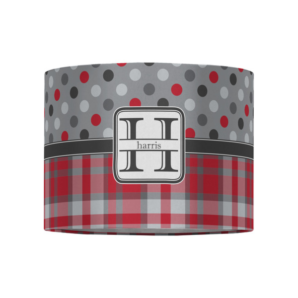 Red & Gray Dots and Plaid 8" Drum Lampshade - FRONT (Fabric)