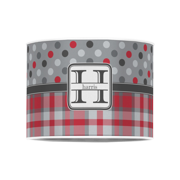Red & Gray Dots and Plaid 8" Drum Lampshade - FRONT (Poly Film)