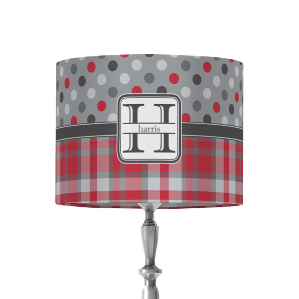 Custom Red & Gray Dots and Plaid 8" Drum Lamp Shade - Fabric (Personalized)
