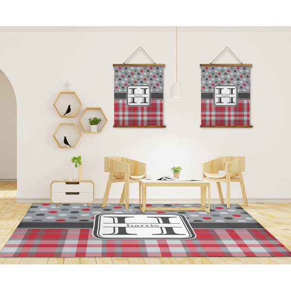 Red & Gray Dots and Plaid 8'x10' Indoor Area Rugs - IN CONTEXT