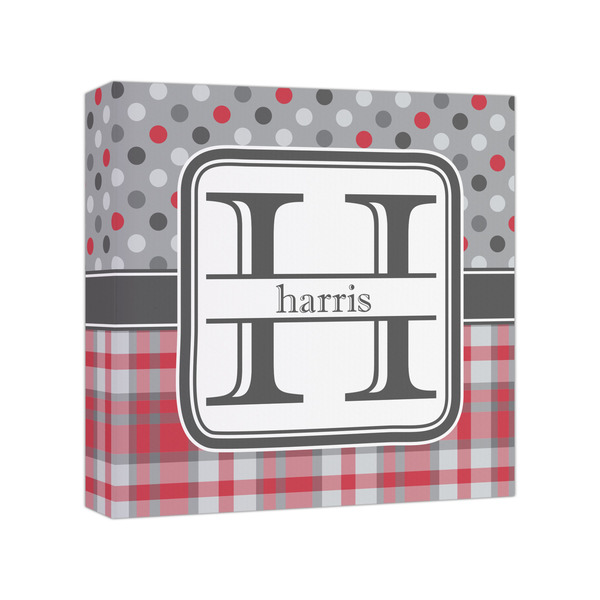 Custom Red & Gray Dots and Plaid Canvas Print - 8x8 (Personalized)
