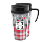 Red & Gray Dots and Plaid Acrylic Travel Mug (Personalized)
