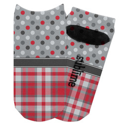 Red & Gray Dots and Plaid Adult Ankle Socks