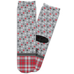 Red & Gray Dots and Plaid Adult Crew Socks (Personalized)