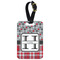 Red & Gray Dots and Plaid Metal Luggage Tag w/ Name and Initial