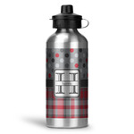 Red & Gray Dots and Plaid Water Bottle - Aluminum - 20 oz (Personalized)