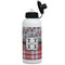 Red & Gray Dots and Plaid Aluminum Water Bottle - White Front