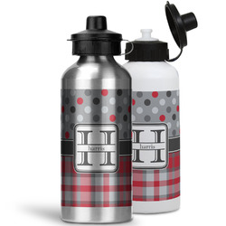 Red & Gray Dots and Plaid Water Bottles - 20 oz - Aluminum (Personalized)