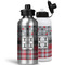 Red & Gray Dots and Plaid Aluminum Water Bottles - MAIN (white &silver)