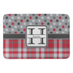 Red & Gray Dots and Plaid Anti-Fatigue Kitchen Mat (Personalized)