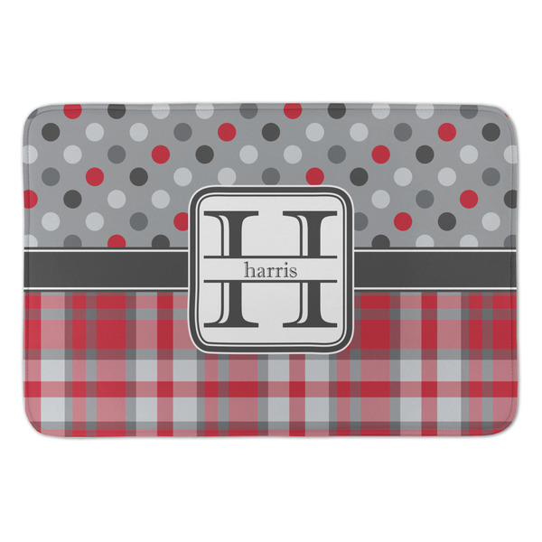 Custom Red & Gray Dots and Plaid Anti-Fatigue Kitchen Mat (Personalized)
