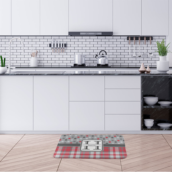 Red & Gray Dots and Plaid Anti-Fatigue Kitchen Mats - LIFESTYLE