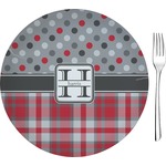 Red & Gray Dots and Plaid 8" Glass Appetizer / Dessert Plates - Single or Set (Personalized)