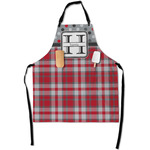 Red & Gray Dots and Plaid Apron With Pockets w/ Name and Initial