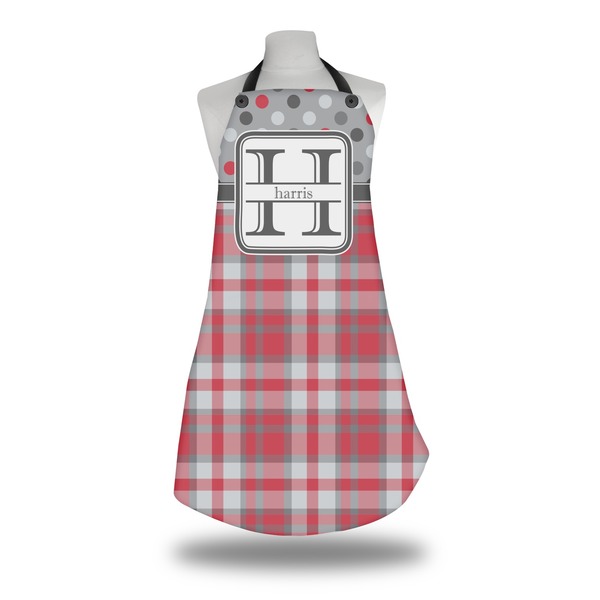 Custom Red & Gray Dots and Plaid Apron w/ Name and Initial