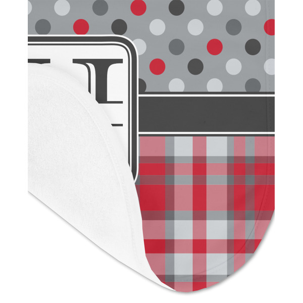 Red & Gray Dots and Plaid Baby Bib - AFT detail