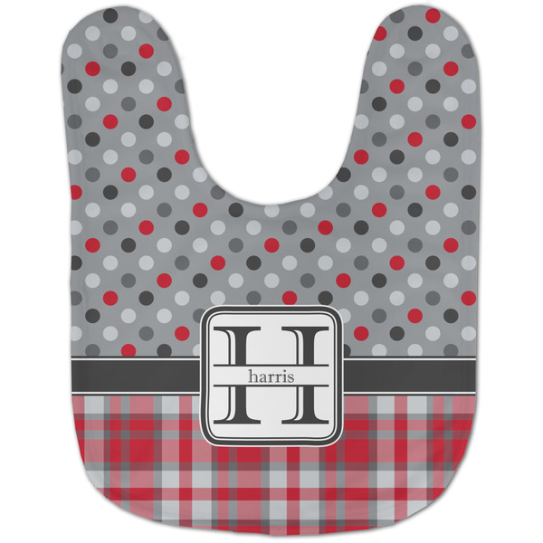 Red & Gray Dots and Plaid Baby Bib - AFT flat