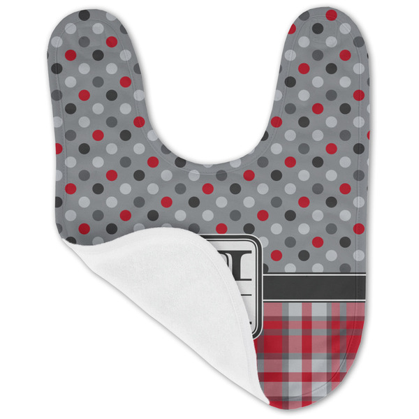 Red & Gray Dots and Plaid Baby Bib - AFT folded