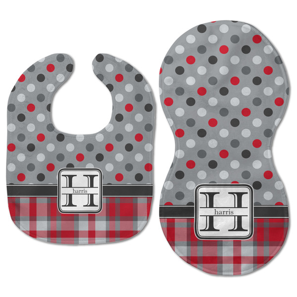Red & Gray Dots and Plaid Baby Bib & Burp Set - Approval (new bib & burp)