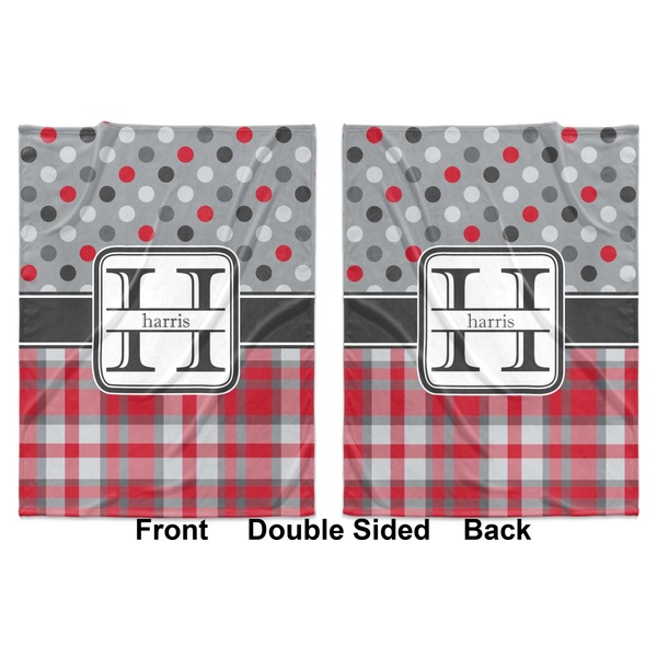Red & Gray Dots and Plaid Baby Blanket (Double Sided - Printed Front and Back)