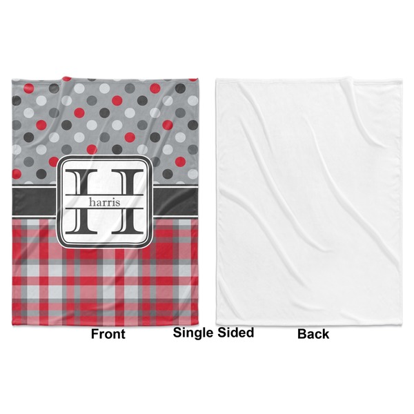 Red & Gray Dots and Plaid Baby Blanket (Single Side - Printed Front, White Back)