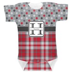 Red & Gray Dots and Plaid Baby Bodysuit (Personalized)