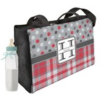 Red & Gray Dots and Plaid Diaper Bag w/ Name and Initial