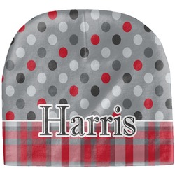 Red & Gray Dots and Plaid Baby Hat (Beanie) (Personalized)