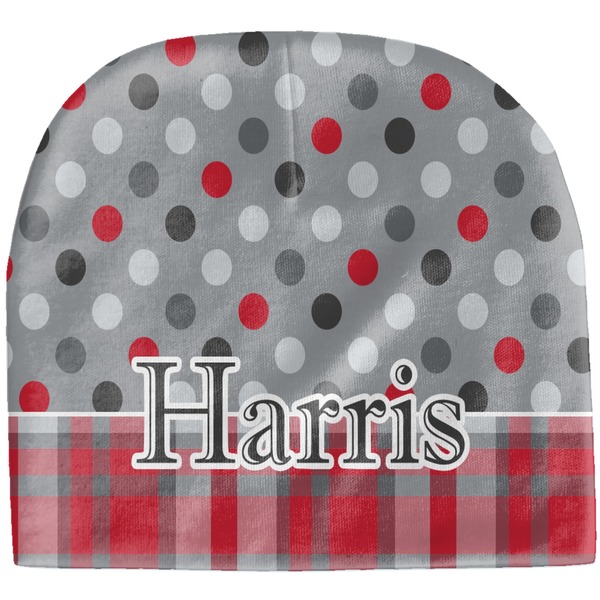 Custom Red & Gray Dots and Plaid Baby Hat (Beanie) (Personalized)