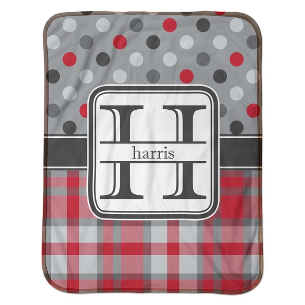 Red & Gray Dots and Plaid Baby Sherpa Blanket - Flat