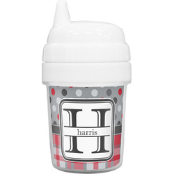 Red & Gray Dots and Plaid Baby Sippy Cup (Personalized)
