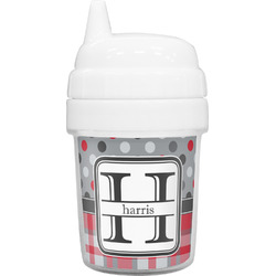 Red & Gray Dots and Plaid Baby Sippy Cup (Personalized)