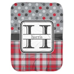 Red & Gray Dots and Plaid Baby Swaddling Blanket (Personalized)