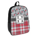 Red & Gray Dots and Plaid Kids Backpack (Personalized)