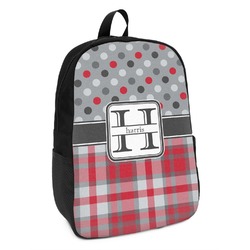 Red & Gray Dots and Plaid Kids Backpack (Personalized)