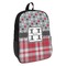 Red & Gray Dots and Plaid Backpack - angled view