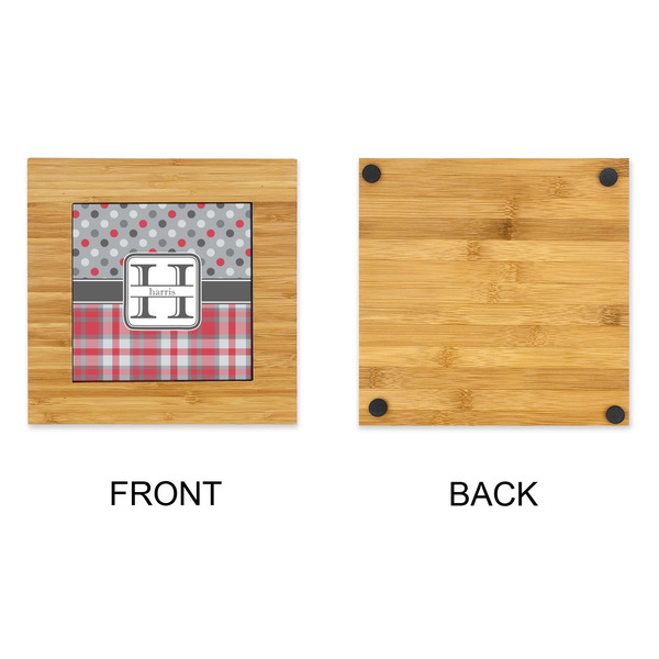 Red & Gray Dots and Plaid Bamboo Trivet with 6" Tile - APPROVAL