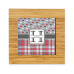 Red & Gray Dots and Plaid Bamboo Trivet with Ceramic Tile Insert (Personalized)