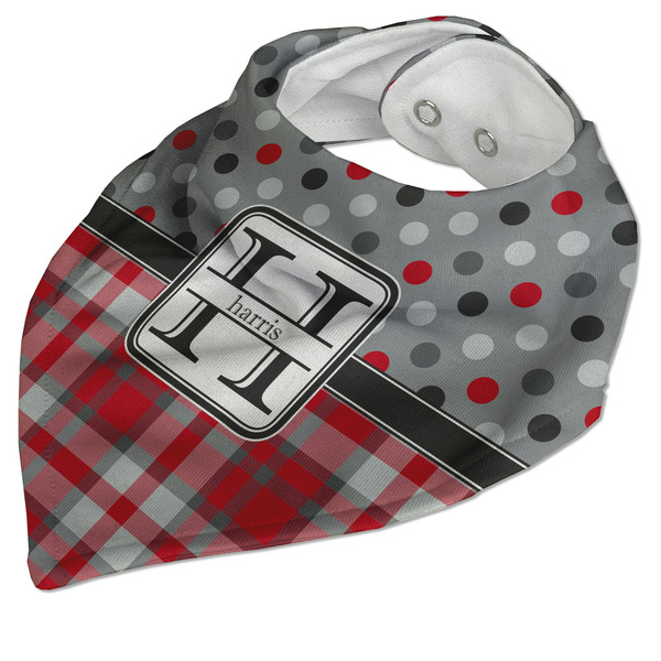 Red & Gray Dots and Plaid Bandana Closed