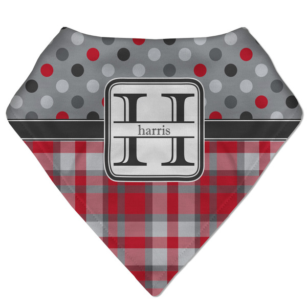 Custom Red & Gray Dots and Plaid Bandana Bib (Personalized)