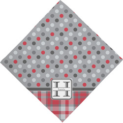 Red & Gray Dots and Plaid Dog Bandana Scarf w/ Name and Initial